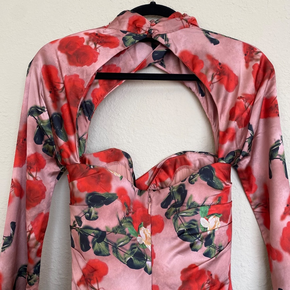 House of CB ‘Toira’ Satin Rose Print draped corset mini dress NWOT size L - Picture 15 of 15